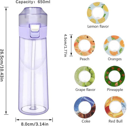 Flavor Pods for Water Bottle,7pcs Flavor Pods Fruity Scent for Sports Water Bottle,with Water bottle 0 Sugar, 0 Calorie For Fitness Outdoor School (Purple+7Pod), FNDAI02