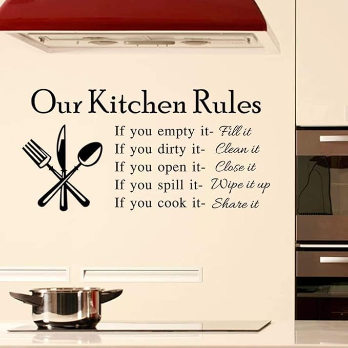 Our Kitchen Rules Quotes Family Graphic Handmade Wall Decals Stickers Removable DIY Vinyl Arts for Children Bedrooms Family Playroom Classrooms 23 inches x 11 inches