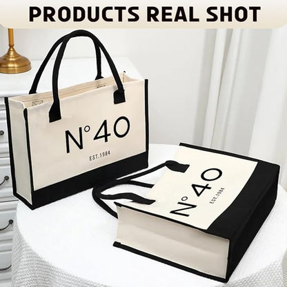 40th Birthday Gift Canvas Tote Bag for Women,N°40 EST.1984 Keepsake Beach Bag 40 Party Birthday Present for Her