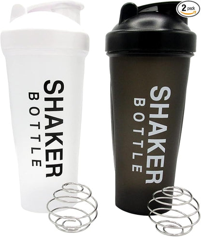 2 Pack Nutritional Protein Shaker Bottles 20oz Mixing Cups BPA Free Mix & Drink Shakes Smoothies Water More (WhiteBlack)(21003-C300)