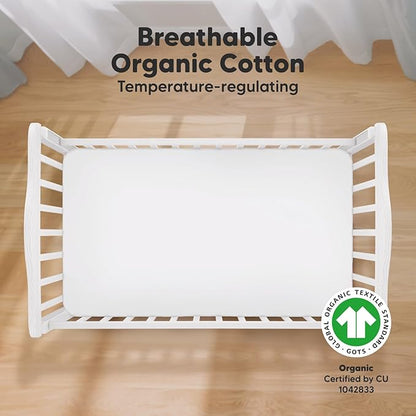 2-Pack Organic Crib Sheets for Boys, Girls - Jersey Fitted Crib Sheet, Baby Crib Sheets Neutral, Crib Mattress Sheet, Cotton Crib Sheets, Breathable Crib Sheet, Baby Mattress Sheets (Soft White)