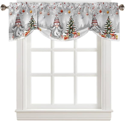 Christmas Gnome Blackout Tie Up Valance Curtains for Kitchen Windows Winter Merry Christmas Tree Balls Window Toppers Balloon Shades for Living Room/Bathroom/Bedroom,1 Panel, 60" X 18", Grey