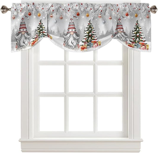 Christmas Gnome Blackout Tie Up Valance Curtains for Kitchen Windows Winter Merry Christmas Tree Balls Window Toppers Balloon Shades for Living Room/Bathroom/Bedroom,1 Panel, 54" X 18", Grey