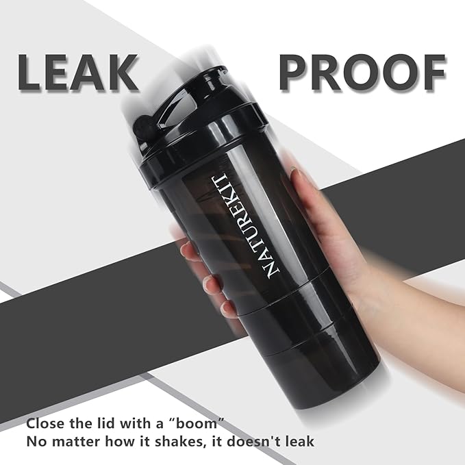 Shaker Bottle,Protein Shaker Bottle, 16 oz GYM Shaker Cup with shaker Ball,Shaker Cups for Protein Shakes, Drink Mixer Bottle with Storage,BAP Free,Leakproof，Black
