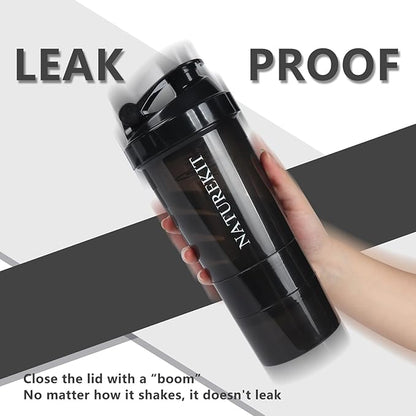 Shaker Bottle,Protein Shaker Bottle, 16 oz GYM Shaker Cup with shaker Ball,Shaker Cups for Protein Shakes, Drink Mixer Bottle with Storage,BAP Free,Leakproof，Black