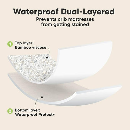 2-Pack Waterproof Crib Sheets for Boys, Girls - Viscose Derived from Bamboo Crib Sheets Neutral, Crib Mattress Protector Sheet, Soft Toddler Bed Sheets, Fitted Baby Crib Sheets Girl, Boy (Prairie)