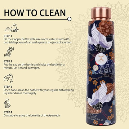 Copper Water Bottle A Handmade Ayurvedic Enameled Print Pure Copper Water Bottle For Drinking - Increase Your Water Consumption, and Experience Immediate Health Benefits (ENAMELED PRINT 13)