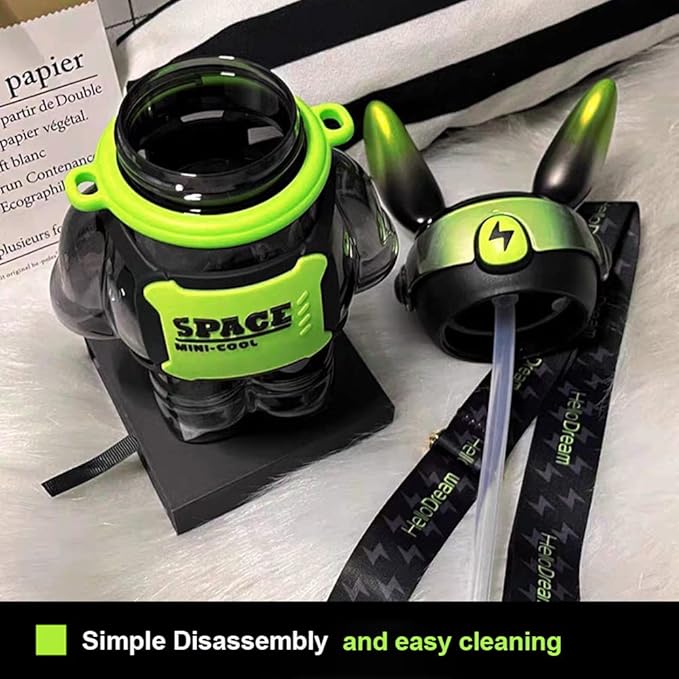 37 Oz Rabbit Water Bottle With Straw, Cool Lightning Space Rabbits Cup, Portable Outdoor Water Bottle, Suitable For Adults And Children Fitness Sports(Black)