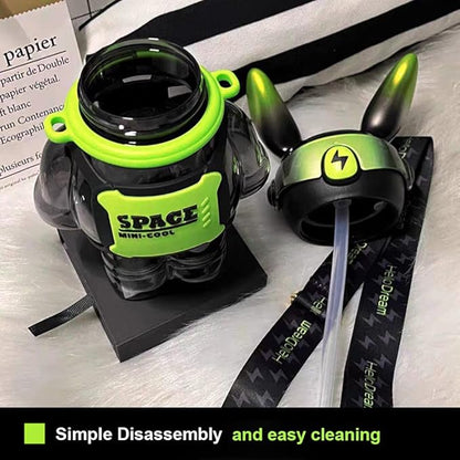 37 Oz Rabbit Water Bottle With Straw, Cool Lightning Space Rabbits Cup, Portable Outdoor Water Bottle, Suitable For Adults And Children Fitness Sports(Black)