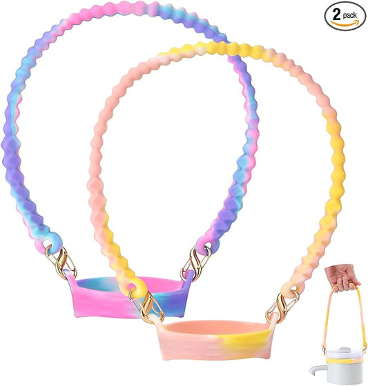 2PCS Water Bottle Handle - Strap Carrier Soft and Durable Silicone Water Bottle Sling Fits Most 8-40oz Bottles(1+5)