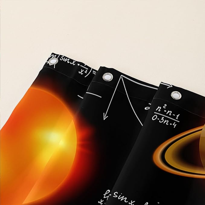 AILONEN Solar System Shower Curtain,Math Galaxy Planet Bath Curtain for Bathroom Decor,Polyester Waterproof with 12 Plastic Hooks 72" W*96" H