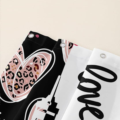 AILONEN Heart Love Shower Curtain for Bathroom, Black and White Eiffel Tower Print Bath Curtain,Pink Hearts Girls Women Shower Curtain Decoration Waterproof with 12 Plastic Hooks, 72" W*72" H