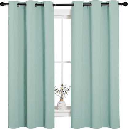NICETOWN Aqua Blue Room Darkening Curtains for Kitchen, Window Treatment Thermal Insulated Solid Grommet Curtains/Drapes Bedroom (Set of 2, 42 inches Wide by 63 Long)