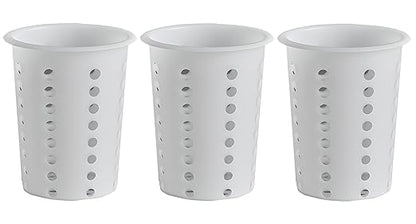 OCS Parts Perforated Utensil Drying Cups | White | Set of 3 | Plastic Flatware Holder Cylinders for Kitchen Counter Organization