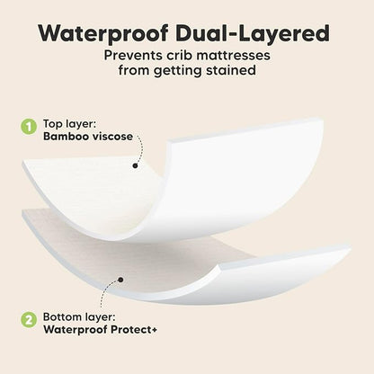 2-Pack Waterproof Crib Sheets for Boys, Girls - Viscose Derived from Bamboo Crib Sheets Neutral, Crib Mattress Protector Sheet, Soft Toddler Bed Sheets, Fitted Baby Crib Sheets Girl, Boy (Soft White)