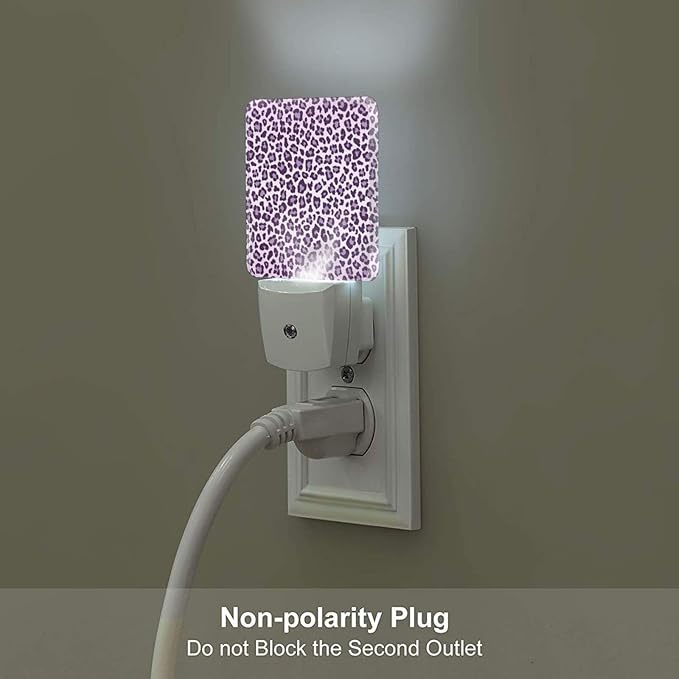 Purple Leopard Print Night Light for Kids Girls Plug into Wall Led Nightlight with Dusk to Dawn Sensor Compact Lamp Bedroom Bathroom Nursery Hallway Stairs Kitchen Home Decor