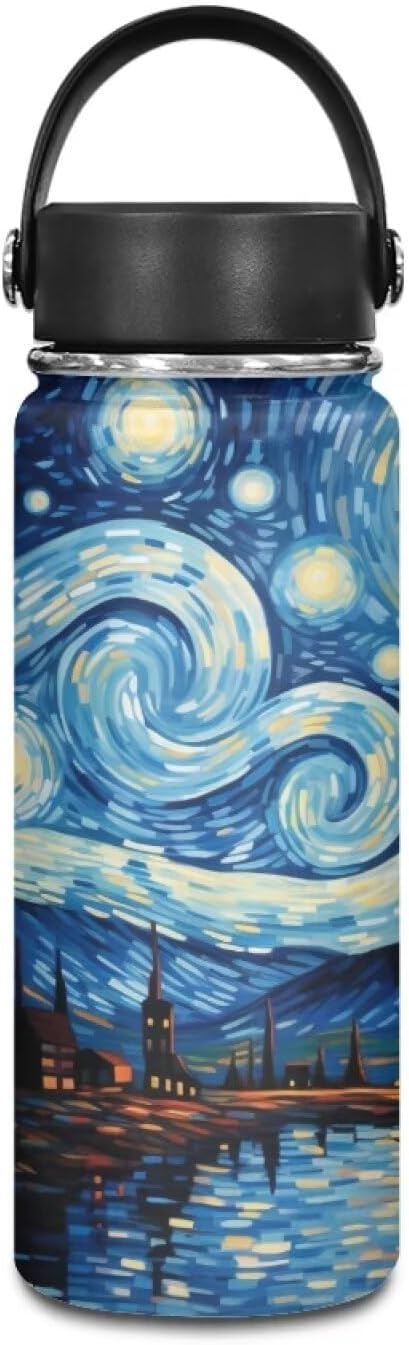 Starry Night Insulated Water Bottle for Hot Drink Wide Mouth Water Jug for Fitness, Gym and Outdoor Sports, Leak-proof,18 Oz