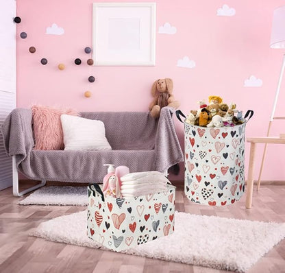 Large Kids Laundry Hamper,Heart Laundry Basket Collapsible Girls Storage Baskets for Baby Room Decor,Nursery Hamper,Toy Organizer,(Line love) …