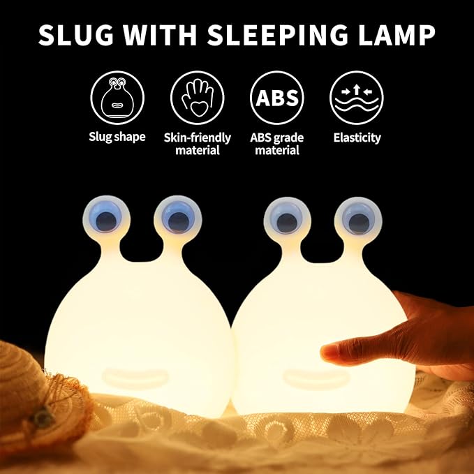 Cute Slug Kids Night Light, Birthday Gifts Room Decor Bedroom Decorations for Baby Child Soft Silicone Lamp Gift Box