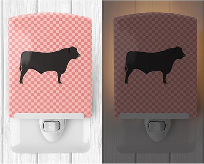 Caroline's Treasures BB7828CNL Black Angus Cow Pink Check Ceramic Night Light Compact, UL-Certified, Ideal for Bedroom, Bathroom, Nursery, Hallway, Kitchen, 6x4x3, Multicolor