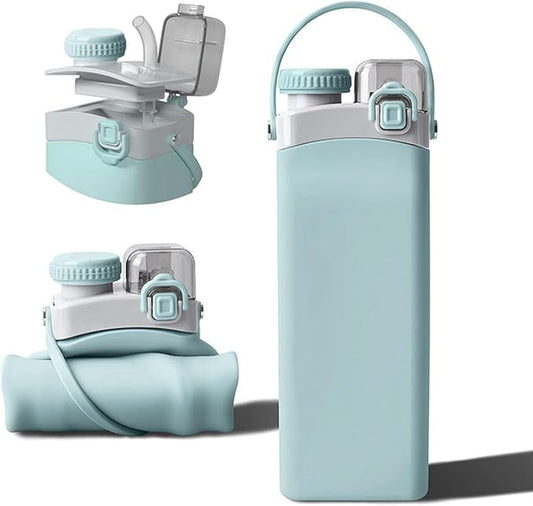 THAIOXYH® Collapsible Water Bottles 20oz Reuseable Leakproof BPA Free Silicone Foldable Water Bottles for Traveling Running Hiking Camping Sports