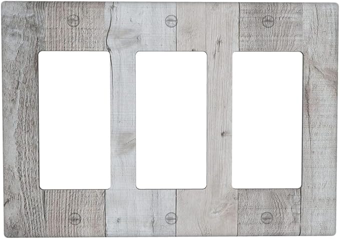 Rustic Grey Wood Shiplap 3 Gang Rocker Light Switch Plate Vintage Country Triple Decora Outlet Wall Plate Cover Faceplate Decorative Switchcovers GFCI for Farmhouse Bathroom Livingroom Bedroom Decor