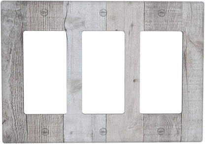Rustic Grey Wood Shiplap 3 Gang Rocker Light Switch Plate Vintage Country Triple Decora Outlet Wall Plate Cover Faceplate Decorative Switchcovers GFCI for Farmhouse Bathroom Livingroom Bedroom Decor