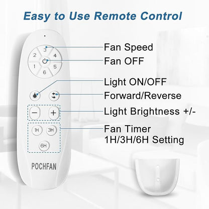 52 inch White Ceiling Fans with Lights and Remote, Wooden 5 Blades LED Modern Ceiling Fan for Bedroom, Living Room, Dining Room, 3 CCT 6-Speed Quiet Reversible