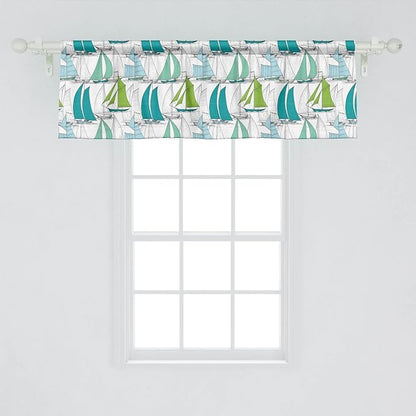 Ambesonne Nautical Window Valance Pack of 2, Sailing Boats on The Ocean Surfing Coastal Theme Marine Life Colorful Maritime, Rod Pocket Curtain Valances for Kitchen Bedroom, 54" X 18", Teal Green