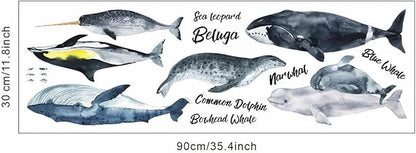 Removable Vinyl Whale Wall Decal Sea Life Wall Sticker Decor Nursery Kidsroom School Classroom Livingroom Bedroom Bathroom Coastal Ocean Fish Murals Decals