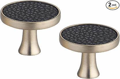 Leather Handle Brass Leather Handle Nordic Minimalist Style Handle Wardrobe Dressing Table Bedroom Living Room Kitchen Handle Hardware Furniture - 2 Pack (Black, Knob)