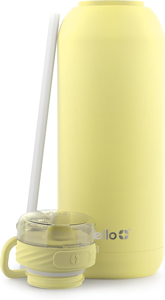Ello Cooper 22oz Stainless Steel Water Bottle with Straw and Carry Handle, Double Walled and Vacuum Insulated Metal, Leak Proof Locking Lid with Soft Silicone Spout, Reusable, BPA Free, Lemonade