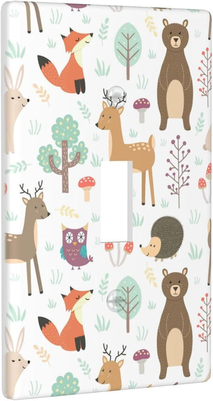 Cartoon Animal Deer Bear Fox Light Switch Cover Decorative Single Toggle Plastic Wall Plate Outlet Cover for Women Girls Bedroom Kitchen Living Room Decor 4.5 * 2.76