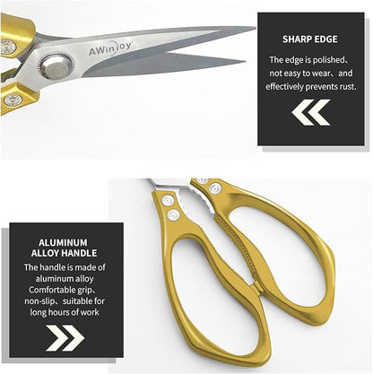 Kitchen Scissors, Heavy Duty Sharp Kitchen Shears, Dishwasher Safe, Multipurpose Cutting Scissors for Kitchen, Meat, Chicken, Fish, Poultry, Herbs, Bread, Kitchen Gadgets, Gift (Gold)