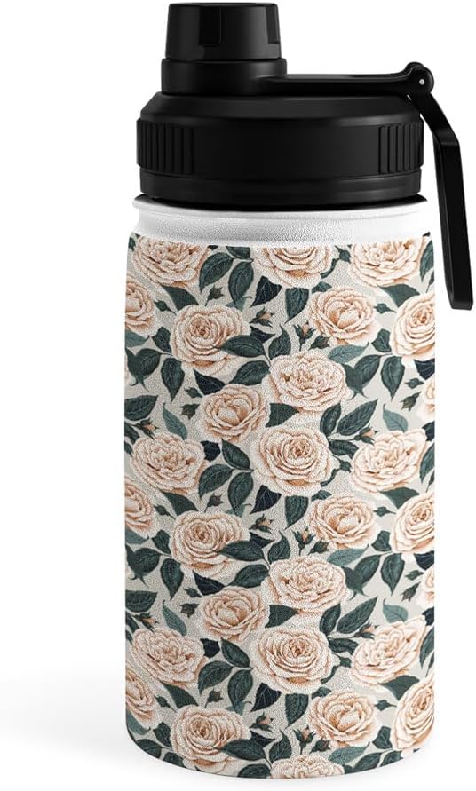 Deny Designs Water Bottle, Sport Lid 12 oz, Avenie A Realm of Roses White