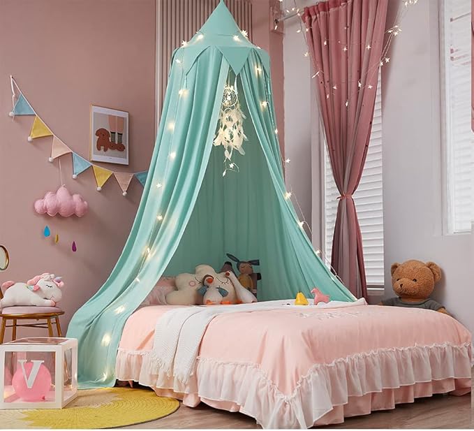 Akiky Bed Canopy with Lights &Dream Catcher Reading Nook Canopy for Kids Boys Bed Playing Tent Room Décor Extra Large Hanging Canopy(Green)