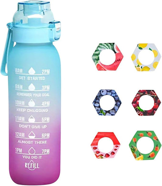 Air Water Bottle, 32 oz Motivational Water Bottles with Time Marker-BPA Free, Air Water Bottle with 5 Flavor Pods, 0% Sugar Water Cup Suitable for Outdoor Sport,Gifts From Friends, Birthday Gifts