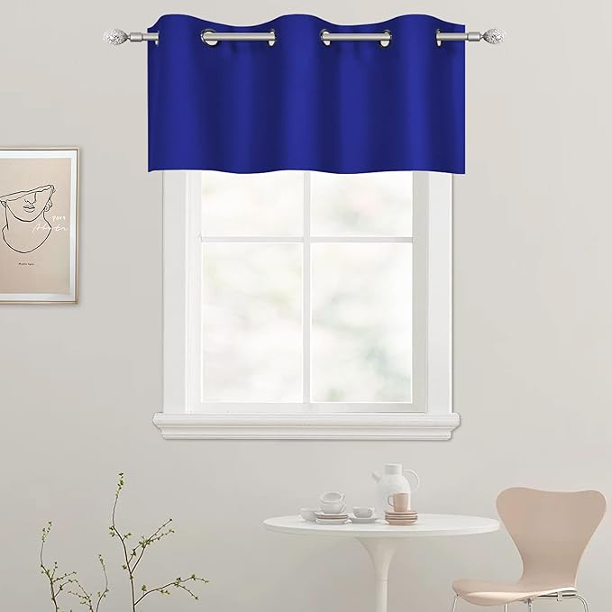 Royal Blue Valances for Bedroom Solid Blackout Thermal Insulated Cobalt Blue Valances for Windows for Living Room Kitchen Loft Grommet Top 1 Panel 42W X18 L