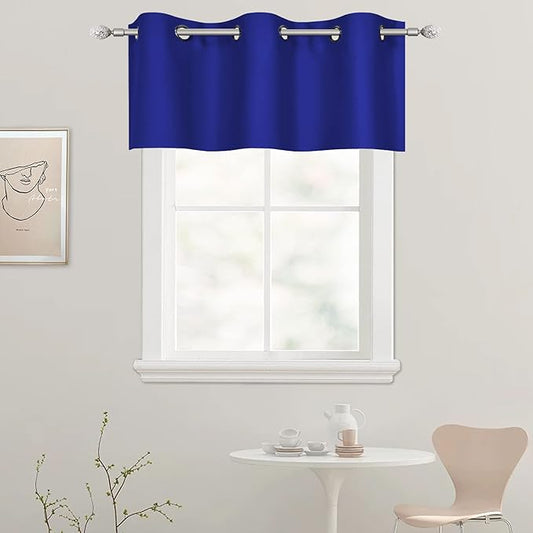 Royal Blue Valances for Bedroom Solid Blackout Thermal Insulated Cobalt Blue Valances for Windows for Living Room Kitchen Loft Grommet Top 1 Panel 42W X18 L