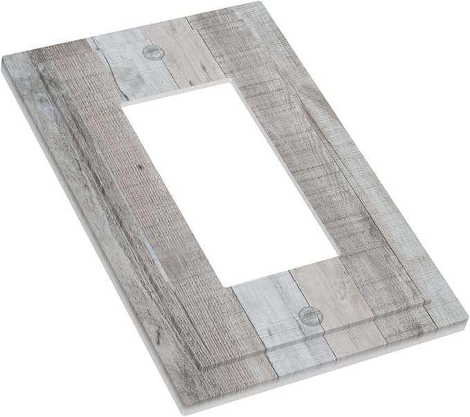 Rustic Grey Wood Shiplap 1 Gang Rocker Light Switch Plate Vintage Country Single Decora Outlet Wall Plate Cover Faceplate Decorative Switchplate GFCI for Farmhouse Bathroom Livingroom Bedroom Decor