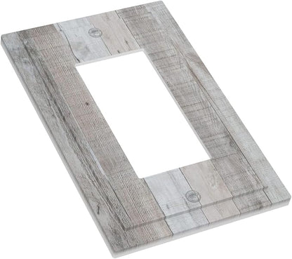 Rustic Grey Wood Shiplap 1 Gang Rocker Light Switch Plate Vintage Country Single Decora Outlet Wall Plate Cover Faceplate Decorative Switchplate GFCI for Farmhouse Bathroom Livingroom Bedroom Decor