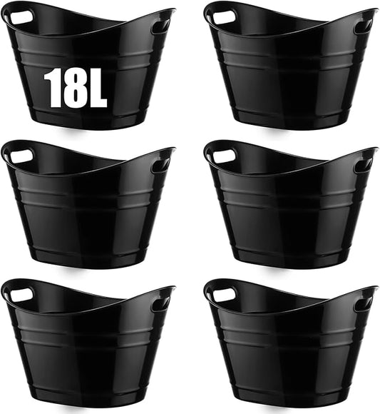 6 Pieces Ice Buckets Bulk, Plastic Ice Buckets with Handles, Oval Storage Tub, Large Capacity Ice Drink Bucket for Party Bar Wine Beer Champagne Beverage Bottle Cooler (Black,18 Liter)