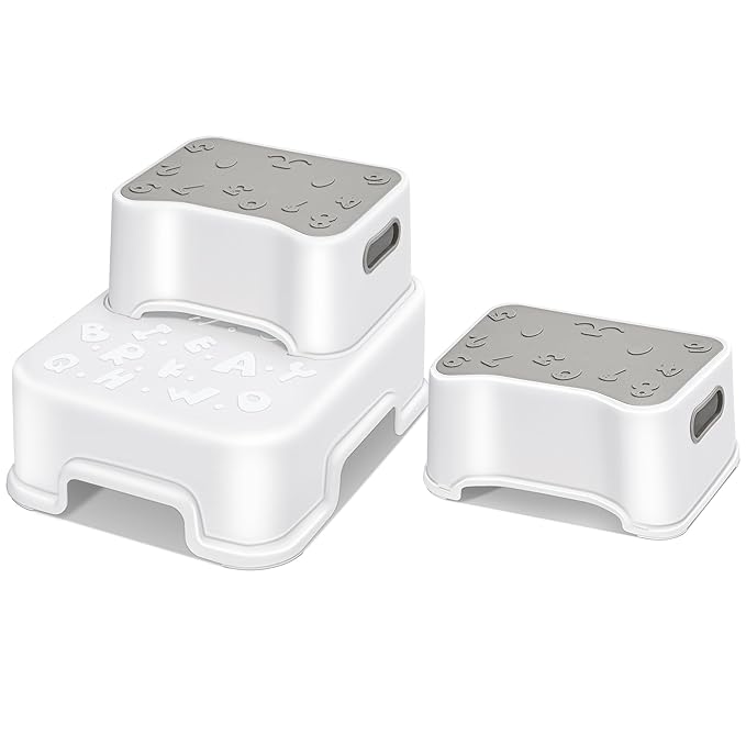 HEETA Step Stool for Kids and Toddler, Anti-Slip Sturdy Step Stool for Toilet Potty Training Stool, 2 in 1 Step Stool to Reach Kitchen Counter or Sink, with 2 Separate Small Stool
