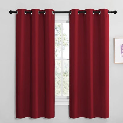 NICETOWN Christmas Burgundy Red Kitchen Blackout Curtain Panels, Thermal Insulated Grommet Top Blackout Draperies and Drapes for Basement (2 Panels, W42 x L68-inch)