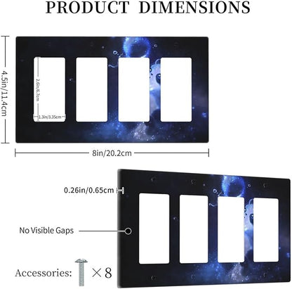 Cute Baby Panda Light Switch Cover Wall Plate Decorative 4 Gang Quad Rocker Covers Blue for Kitchens Farmhouses Playrooms Bathrooms Bedrooms 4.5 x 8 in