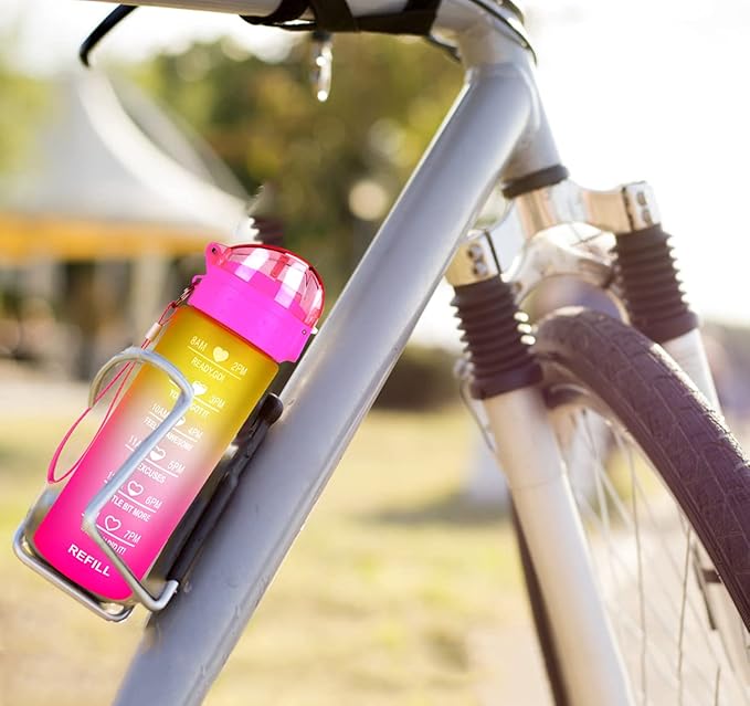 XACIOA Water Bottle with Straw,18oz Plastic Cup with Motivational Time Marker,1L Tritan Sport Lightweight Leakproof BPA-Free,Wide Mouth Fast Flow Ensure You Have Times to Drink,with Straw & Cup Brush