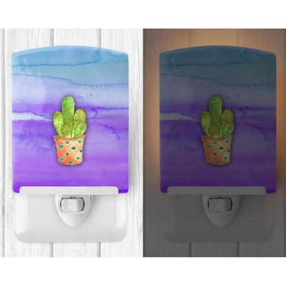 Caroline's Treasures BB7363CNL Cactus Blue and Purple Watercolor Ceramic Night Light Compact, UL-Certified, Ideal for Bedroom, Bathroom, Nursery, Hallway, Kitchen, 6x4x3, Multicolor