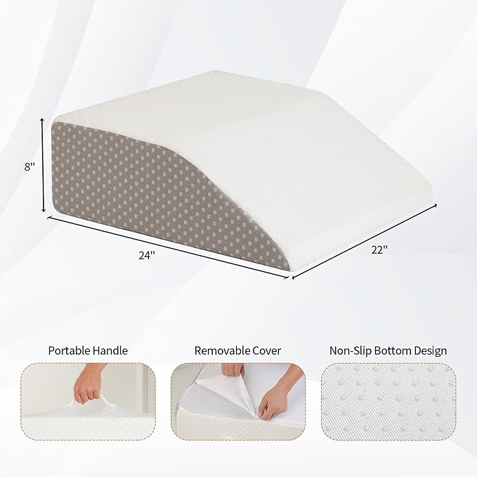 8" Leg Elevation Pillow for Circulation, Cooling Bed Wedge Pillow for Swelling, Memory Foam Top Wedge Pillow for Buttock, Ankle, Leg, and Knee Injuries Post Surgery