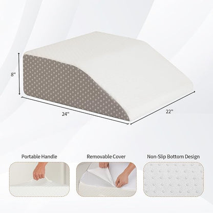 8" Leg Elevation Pillow for Circulation, Cooling Bed Wedge Pillow for Swelling, Memory Foam Top Wedge Pillow for Buttock, Ankle, Leg, and Knee Injuries Post Surgery