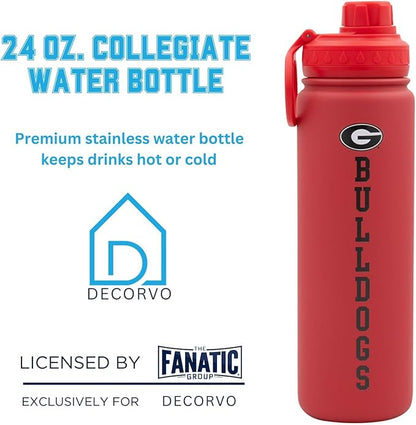 Georgia Bulldogs Water Bottle - Red Double Walled Stainless Steel 24 oz Keeps Drinks Cold or Hot